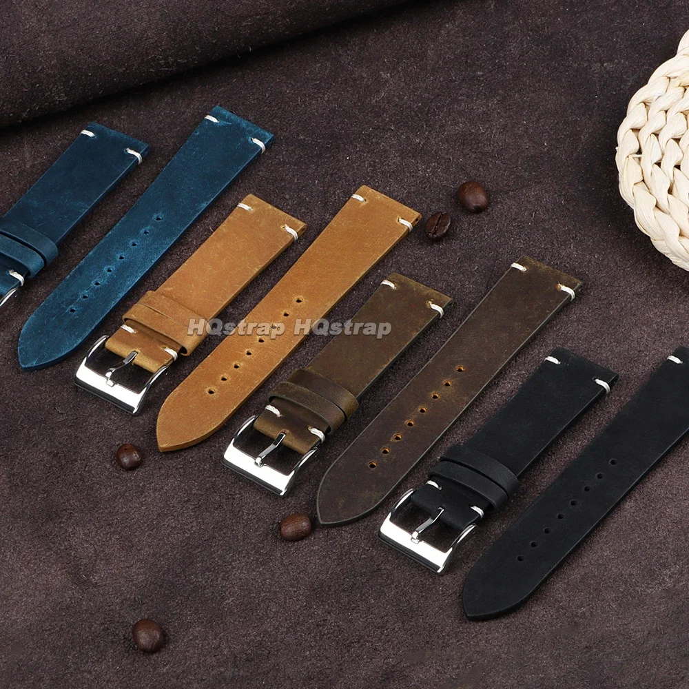 18 20 22mm Calfskin Leather Watchband Sport Replacement Wristband Oil Wax Brown Black Cowhide Strap Men Women Business Bracelet image 3