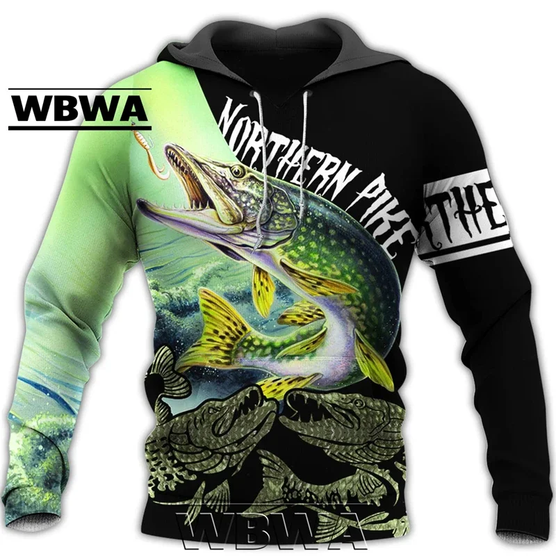 Spring Fashion Mens Hoodie Pike Fishing 3D All Over Printed hoodies and Sweatshirt Unisex Casual Sportswear YL791