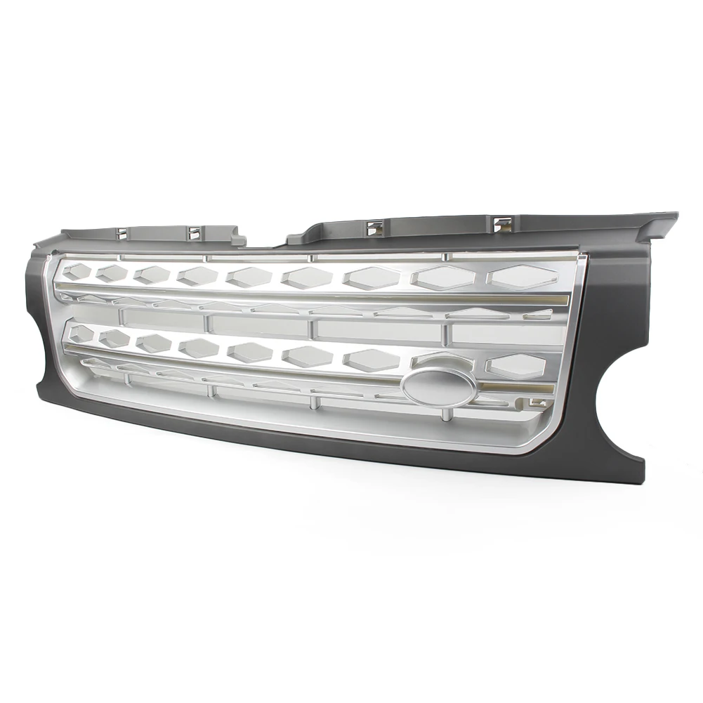 Grey Silver Car Honey Comb Mesh Grille Front Racing Grill For Land Rover Discovery 3 LR3 L319 2005 2006 2007 2008 2009 w/ Logo