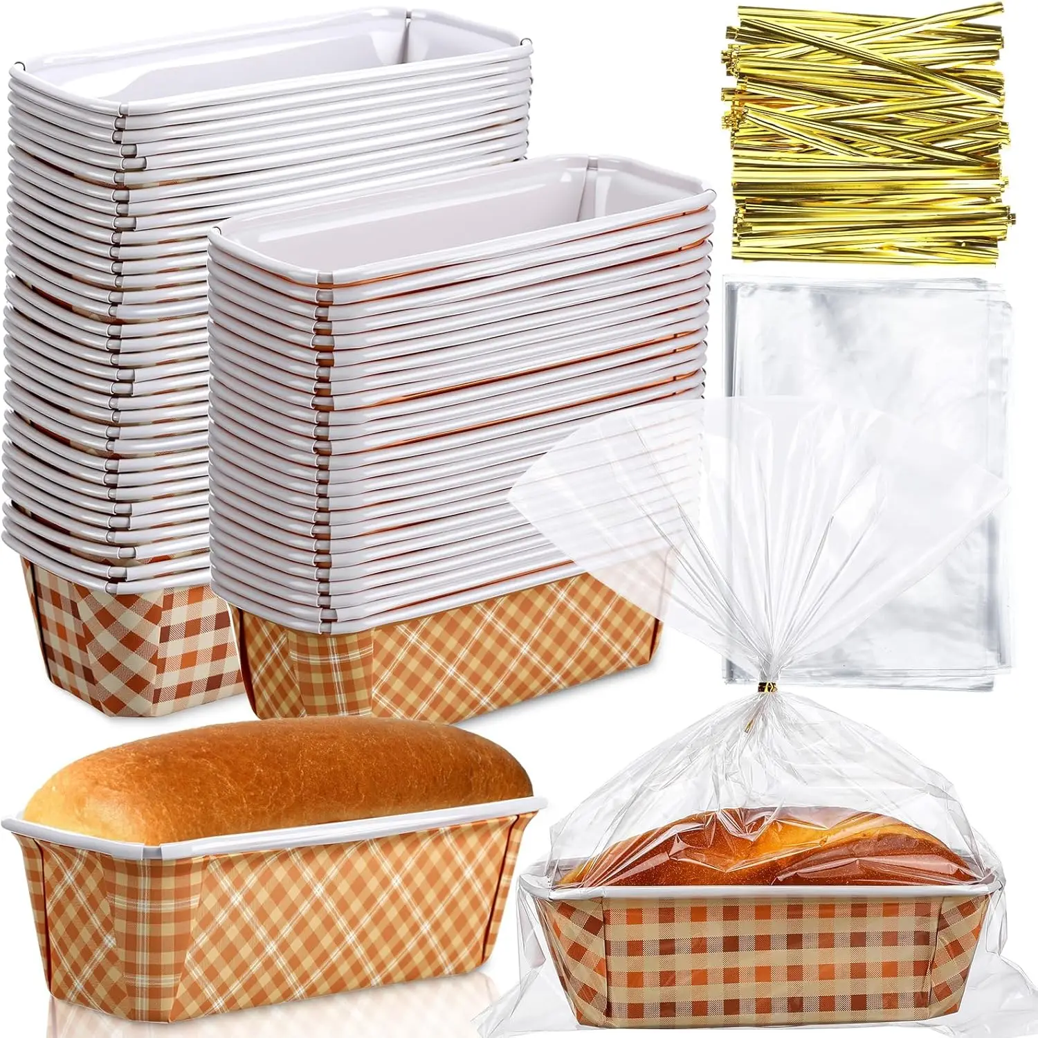 

osable Cake Pan Liners with Clear Plastic Bags and Ties Rectangle Paper Baking Mold for Thanksgiving Autumn Bread Cake Bakery(Pl