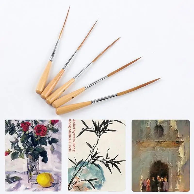 5Pcs Fine Tipped Long Liner Brushes Watercolor Acrylic Paint Brushes for Corner Filling & Contour Art Drawing