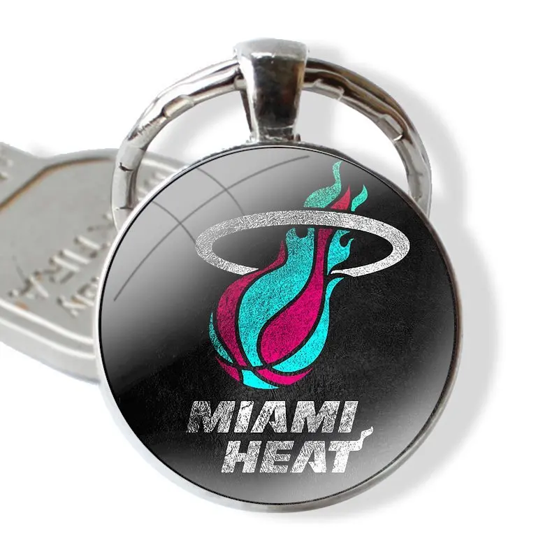 Keychain Handmade Glass Cabochon Key Ring Holder Pendant Key Chains Miami Vice