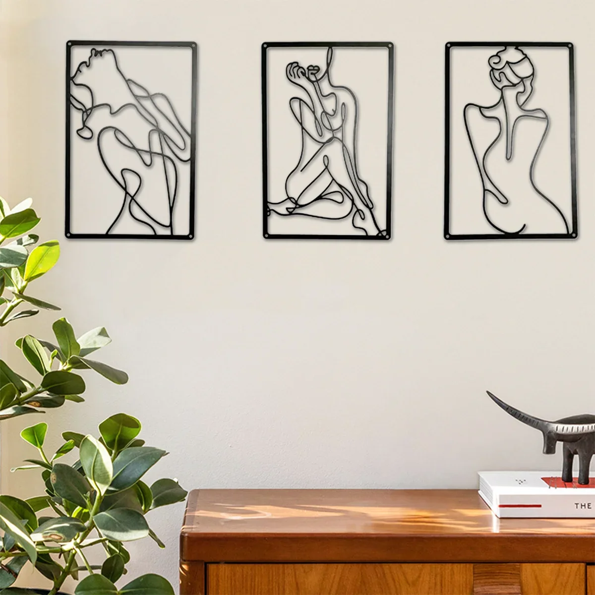 CIFVADECO-Sculptures murales en métal pour femme, art mural abstrait minimaliste, dessin au trait, décor d'art à la maison, face murale à une ligne, 3 pièces