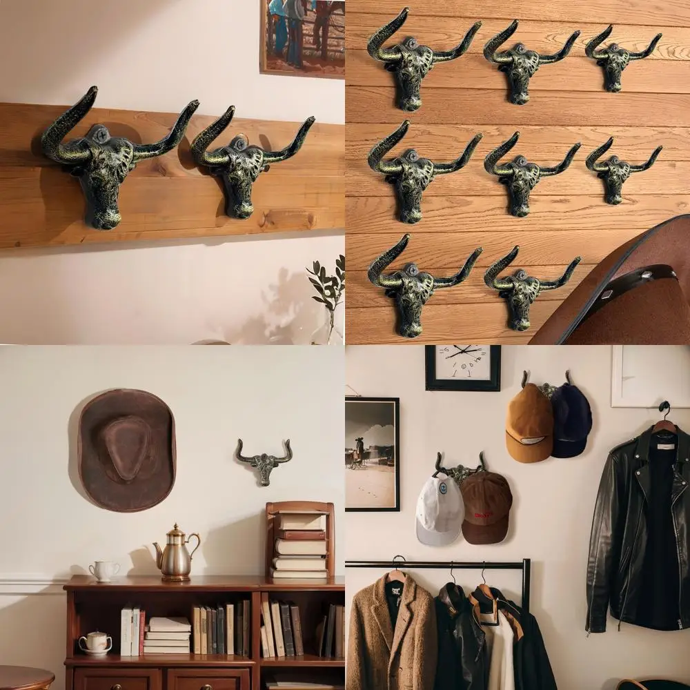 

Настенная подставка для ковбойских шляп из чугуна, органайзер для хранения шляп в деревенском стиле с крючками, декор для спальни в западном стиле