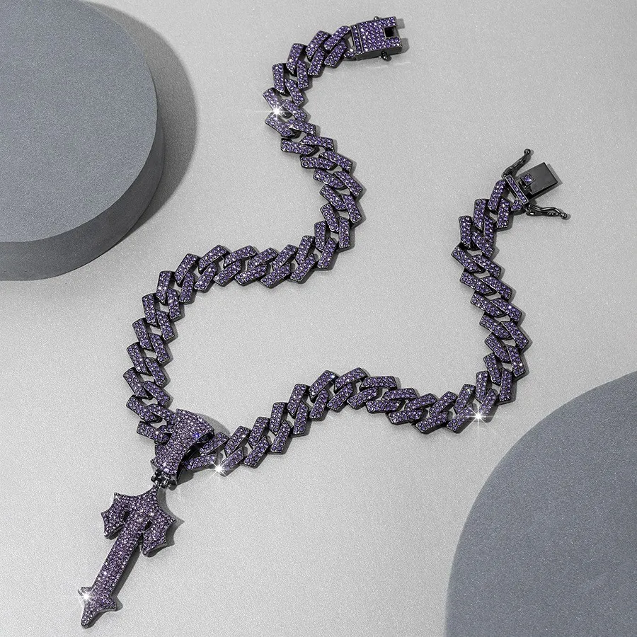 NL2191 Purple Sword Men Necklace Hip Hop Sword Pendant Necklace Miami Link Chain For Men's Jewelry Stock