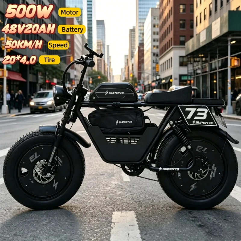 Adult electric bike SUPER73 500W motor 48V20AH lithium battery off-road electric bicycle 20-inch tire sand snow mountain E-bike image 4