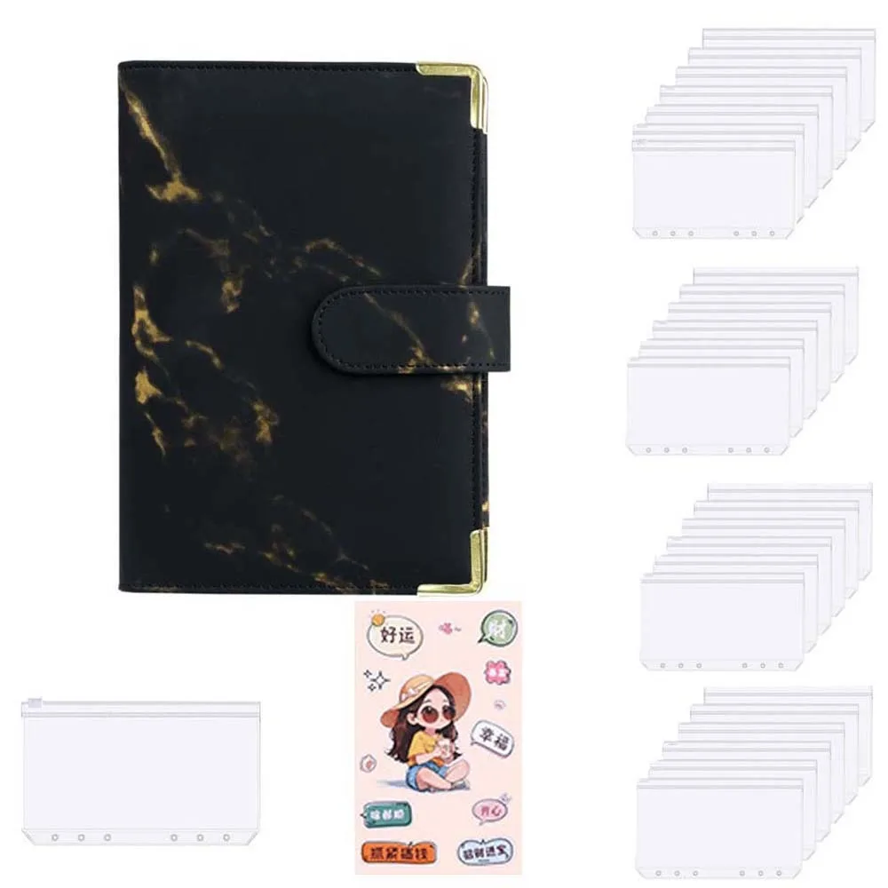 

A6 Cash Budget Ledger Cartoon Stickers Ruler Loose-leaf Notebook Budget Tables Time Organizer PU Leather Folder School