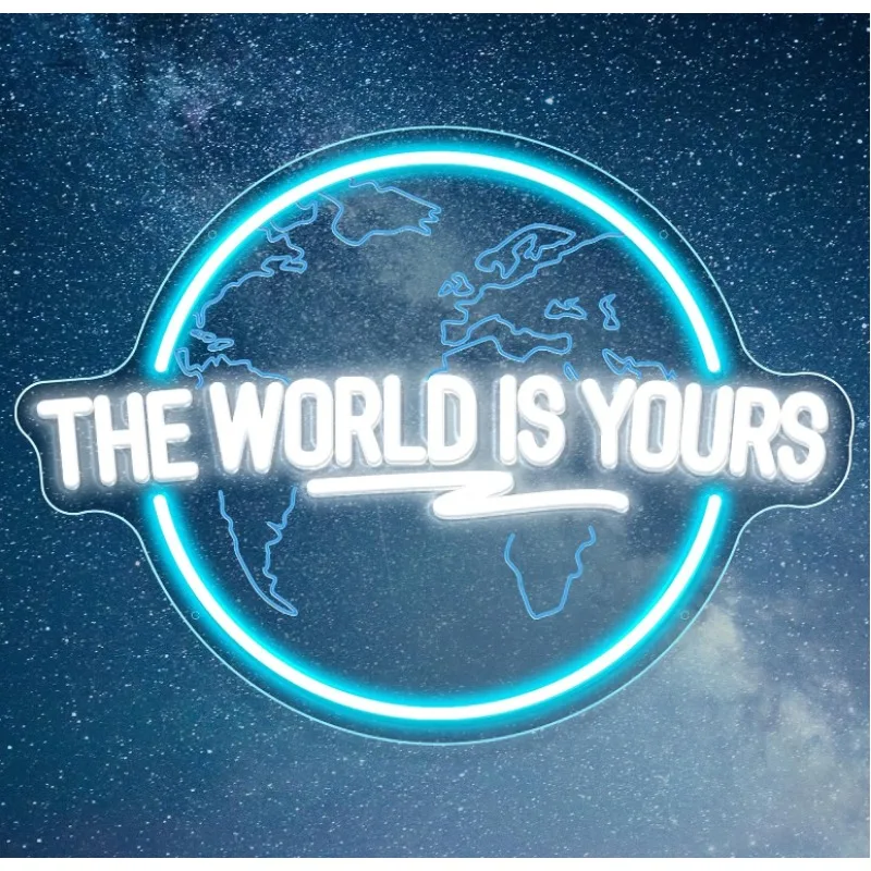 Неоновая вывеска The World Is Your, вырезанная планета, искусственная стена, Декор, мужская пещера, игровая комната, подарок на день рождения