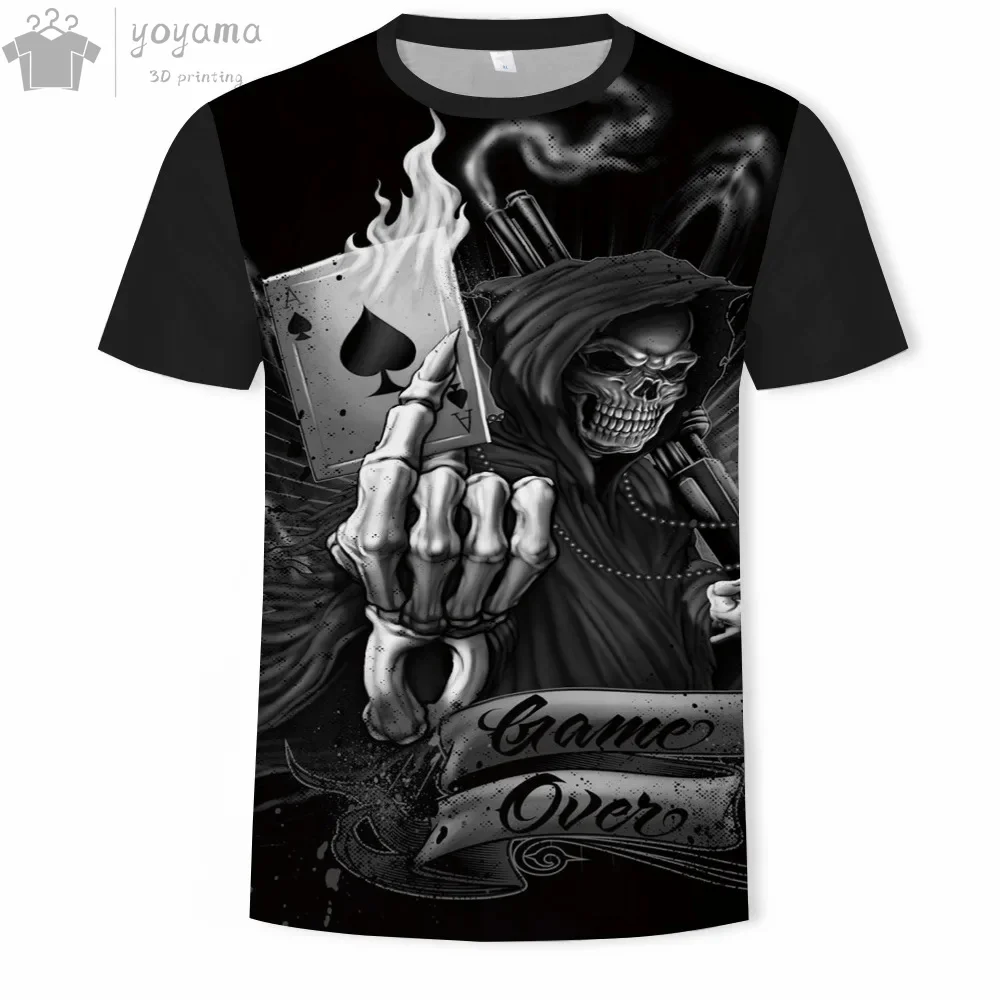 Fashion Skull 3D Printed Short Sleeve Tee Men's Clothing T-Shirts for Men Fun Gothic Grim Reaper O-Neck Short Sleeve Tee Tops