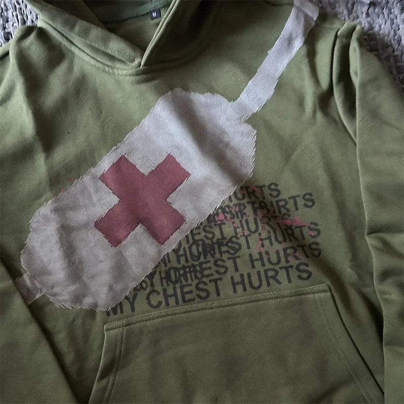 Gothic punk hip-hop rock Oversized style hooded sweatshirt autumn and winter vintage popular loose and versatile sweatshirt emo