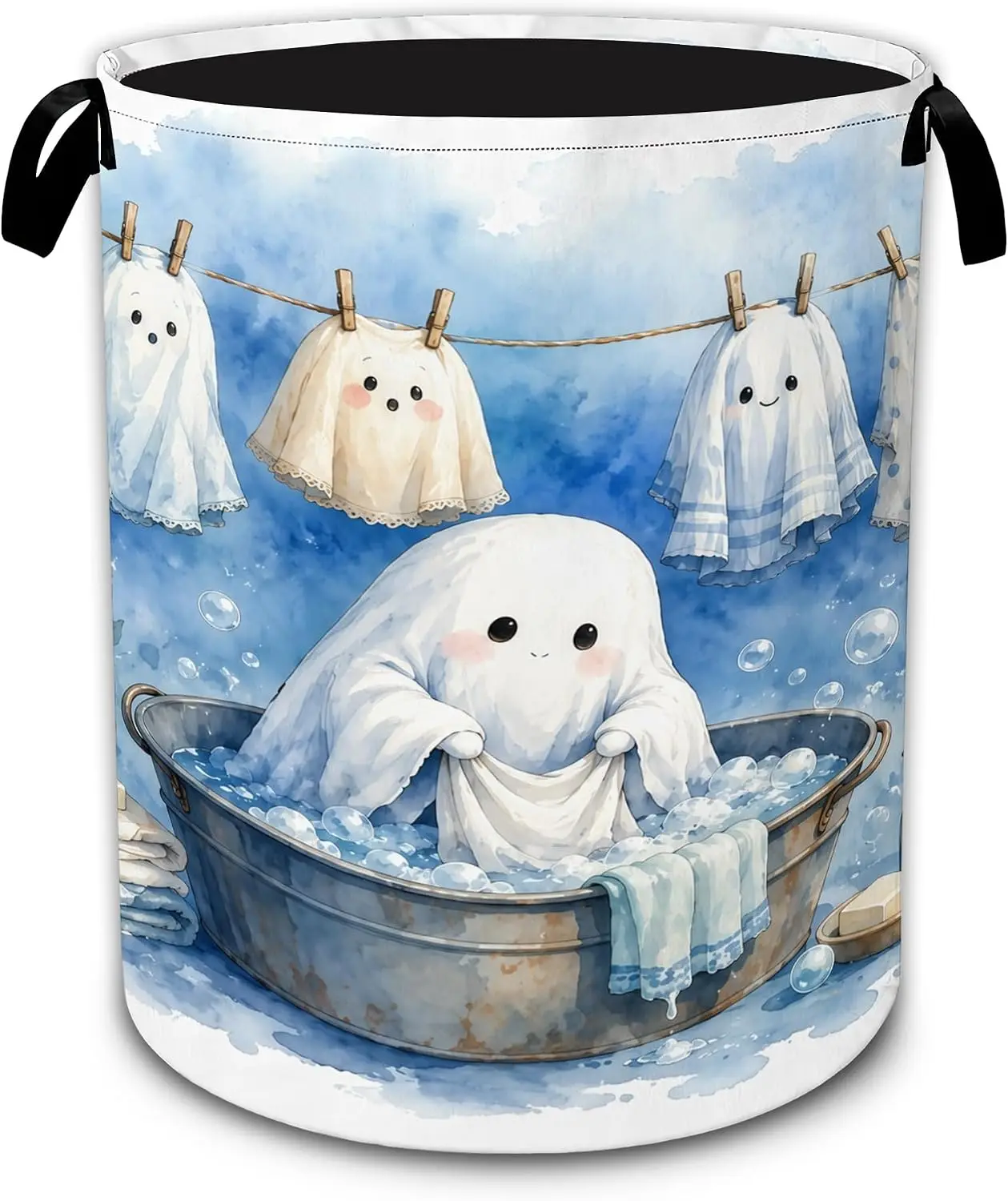 Cute Laundry Ghosts Large Laundry Basket, Clothes Hamper with Handles