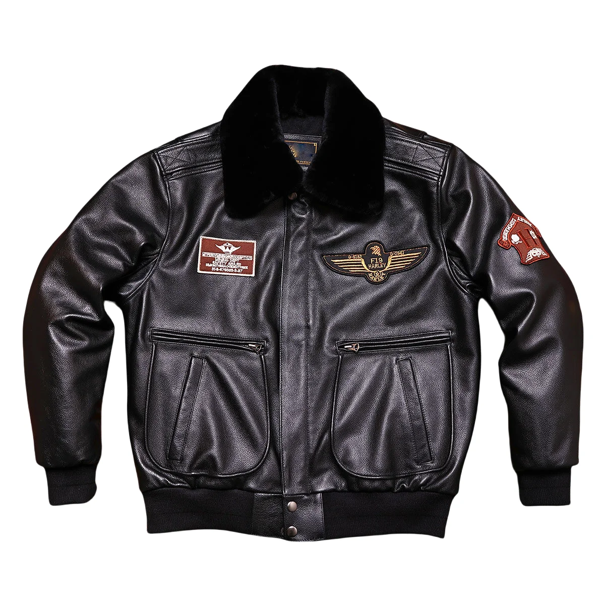 Black Winter Pilot Leather Jacket Men Plus Size 5XL Military Style Genuine Natural Cowhide Flight Leather Coat