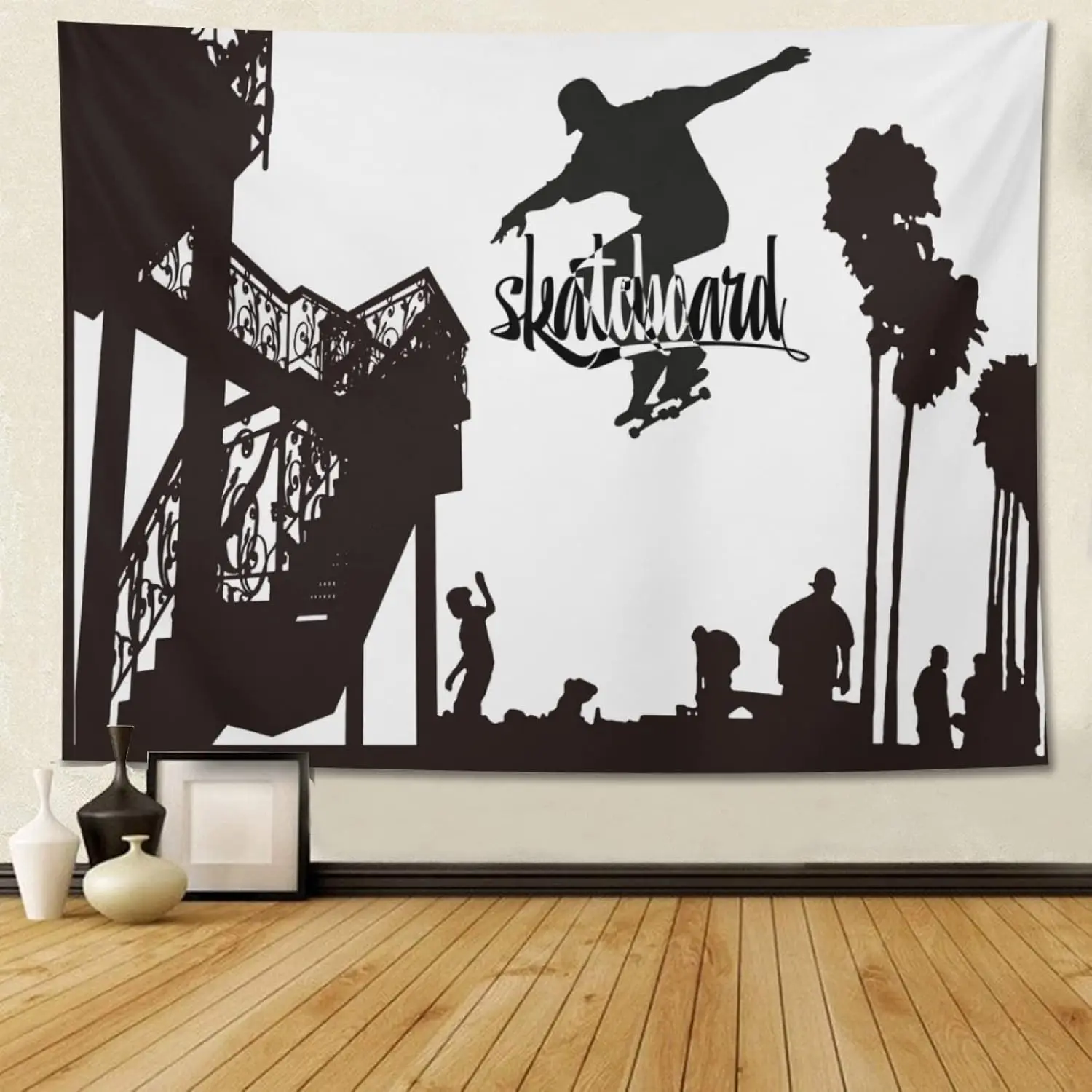 Skateboarding Tapestry Wall Hanging Art Decor for Living Room Bedroom Urban Style Skater Silhouette Sport Poster
