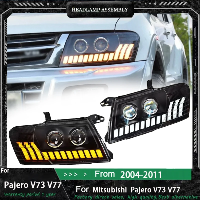 

Автомобильные фары для Mitsubishi Pajero V73 V75 V77 04-12 светодиодные фары в сборе с левым и правым рулем, версия динамического сигнала, анимация DRL