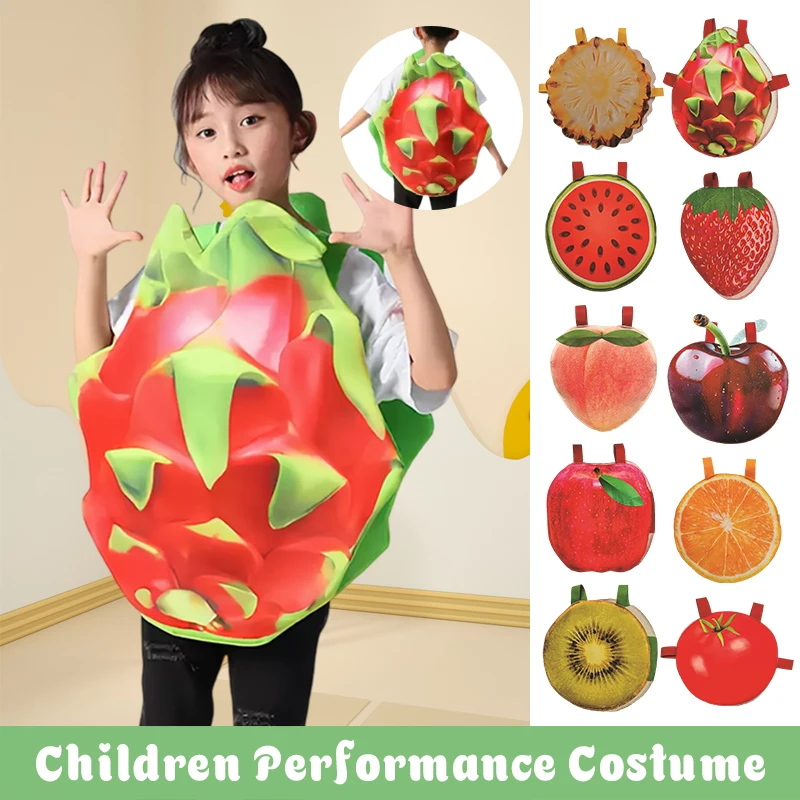

Funny Kid Strawberry Watermelon Orange Peach Apple Fruit Cosplay Outfit Halloween Carnival Costume Children Day Stage Show Party