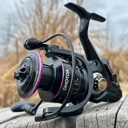 Carrete de pesca giratorio para carpa con freno potente y reversible