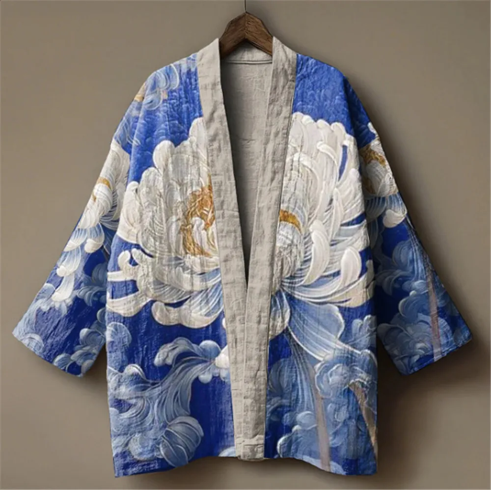 Kimono com Estampa de Grua Japonesa para Homens e Mulheres, Traje Tradicional Asiático de Verão, Yukata Haori, Cardigã Floral, Fantasias de Cosplay