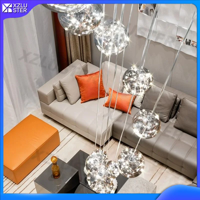Modern Spiral Stair LED Chandelier Nordic Home Decor Dining Room Lighting Lustre Living Room Duplex Building Loft Pendant Lamps