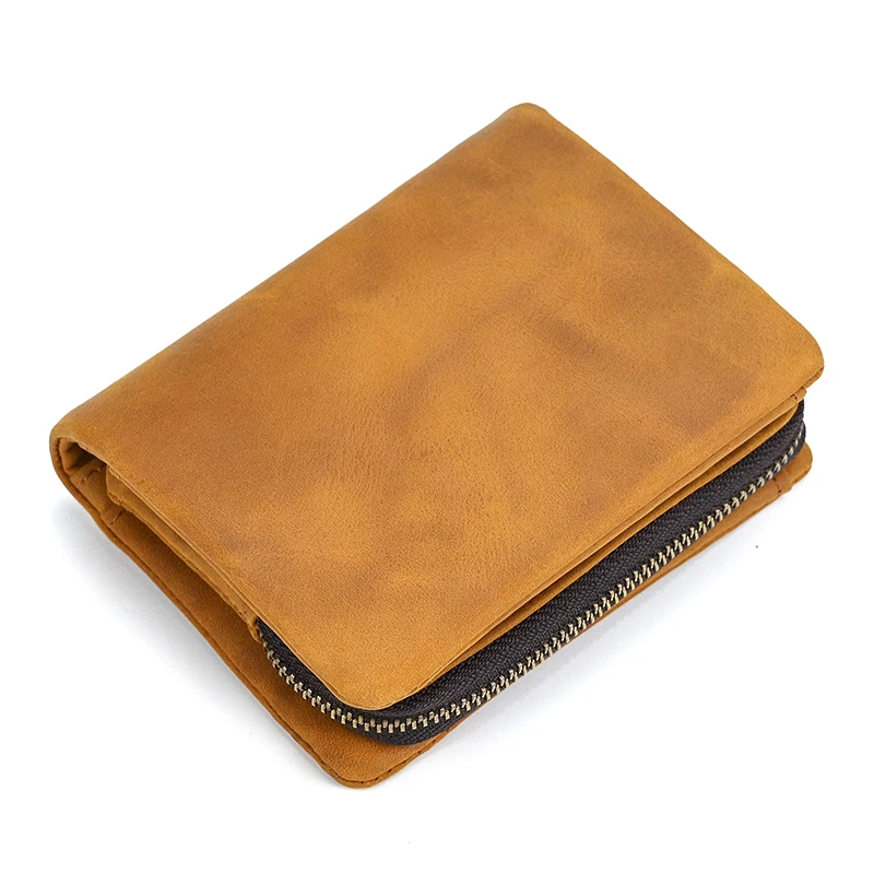 Top Qaulity 100% CowSkin Leather Coin Wallet Zip Men Women Girls Short Wallet Purse Zipper Brown Small Wallet