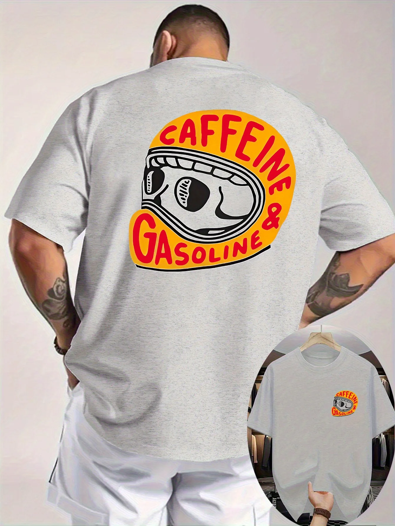 2026 Neues Sommer-Herren-T-Shirt, 100% Baumwolle, Muster-Print, Motorradhelm-Print, Lässig, Bequem, Locker Geschnitten – Detail 7