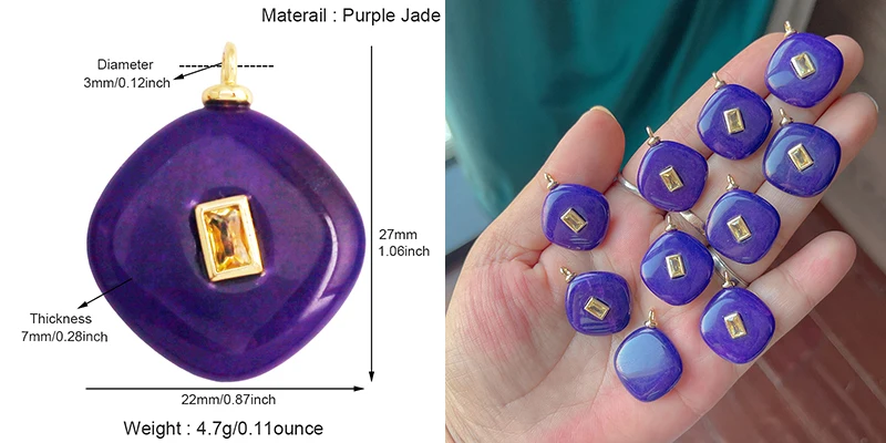 Jade Achat Amethyst Amazonit Wasser Gras Lapis Lazuli Charm Anhänger, 18K echt vergoldet Schmuck für Halskette Handwerk Herstellung S79 – Detail 9