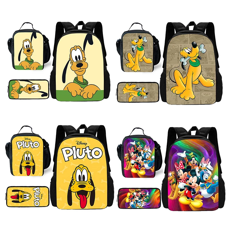 Cute Mickey and Pluto Child School Backpack with Lunch Bags ,Pencil Bags ,School Bags for Boys Girls Best Gift