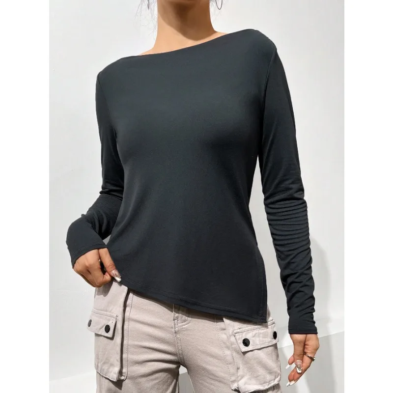 

New Style Style Backless Slit Slim Fit Inner Layer Long Sleeved Women's Top