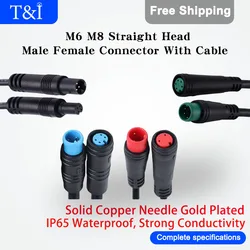 5/10/100 Sets M6/M8-2/3/4/5/6PIN Julet Sensor Connector Straight End Male Female Docking Ebike Display Connector With Cable 20CM