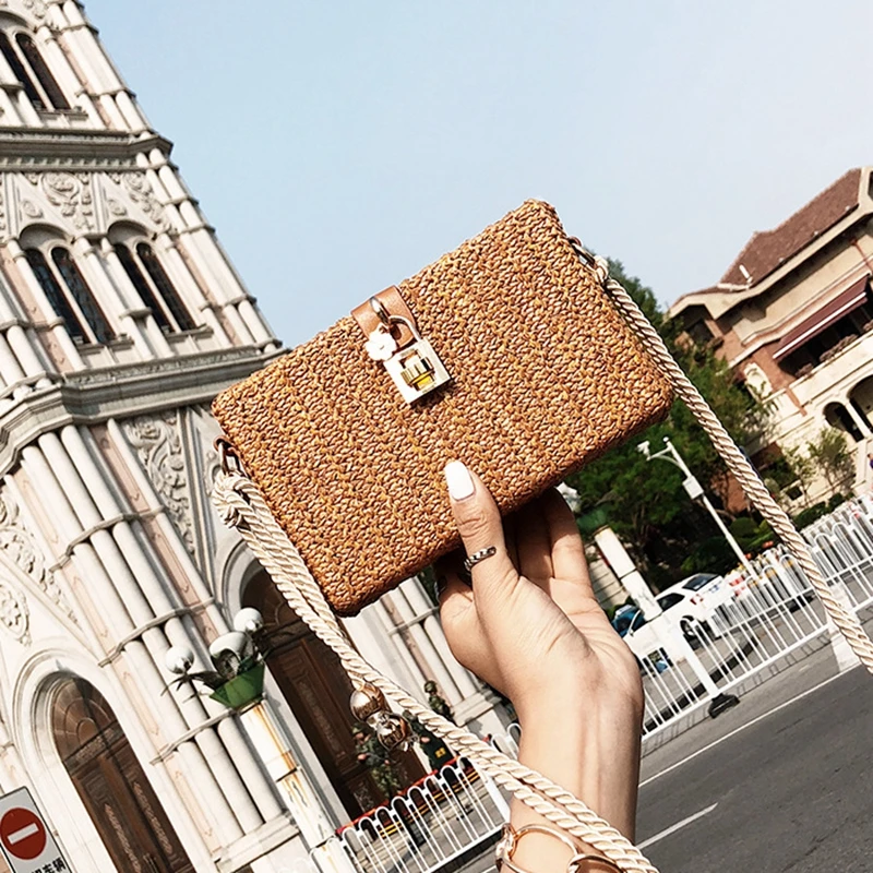 2023 Summer Beach Women Straw Handbags Messenger bag Square Hand Woven Rattan Bag Ladies Crossbody Shoulder Bags bolsa feminina