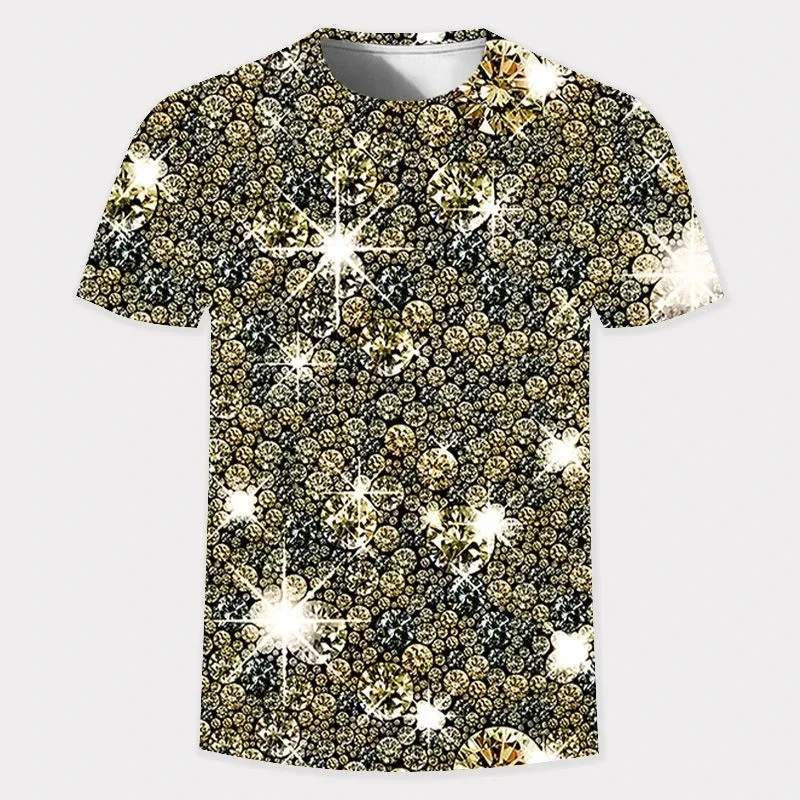 

Summer New T-shirt For Men 3D Golden Glitter Digital Printed Oversized O-neck Short Sleeve Tee Street Hip Hop Pullover Tops