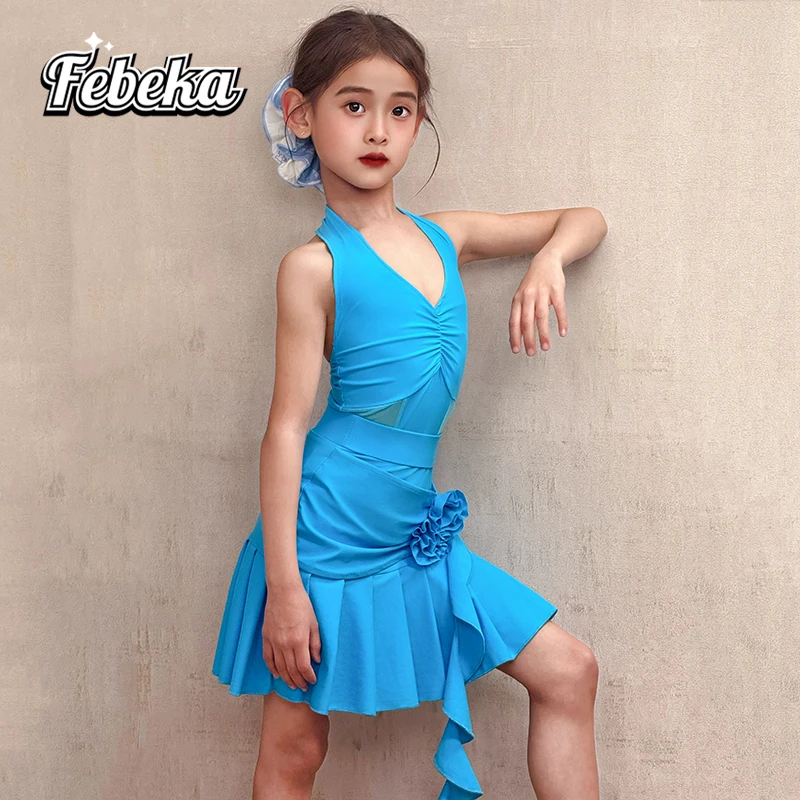 Vestido de baile latino personalizado para niños, ropa de práctica para niñas, falda de rendimiento con tirantes, vestidos de salón estándar para mujeres