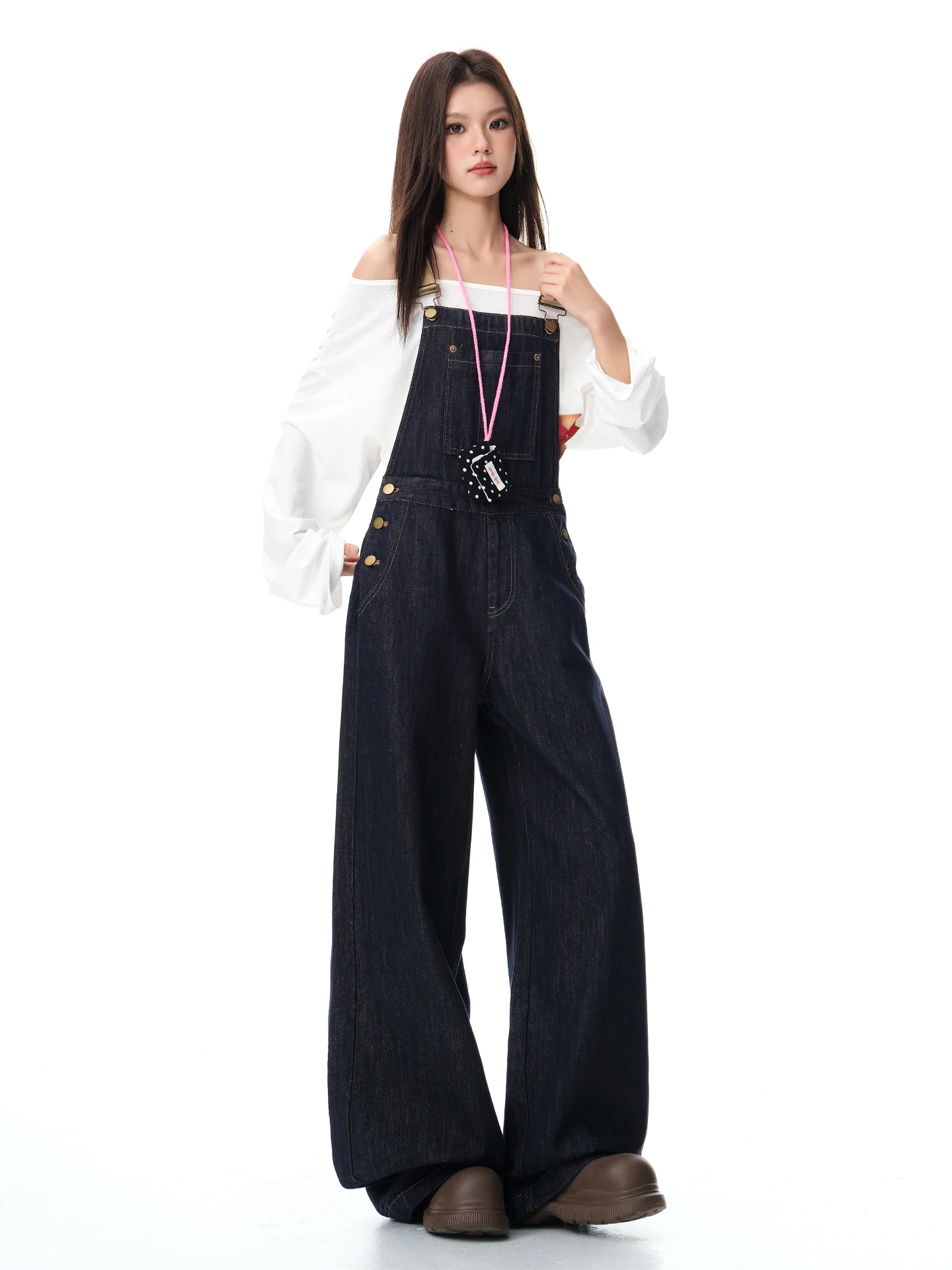 Vfvk Dżinsowe Ogrodniczki Damskie Sle 2025 Nowa Kolekcja Jesień Zima Luźne Odmładzające Uniwersalne Proste Nogawki Szerokie Nogawki Długość Do Podłogi