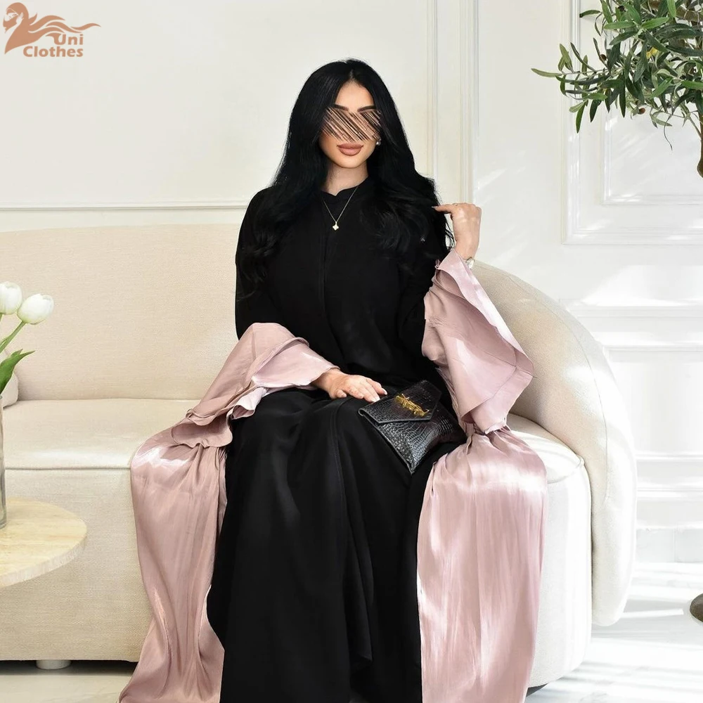 Ruffle Sleeve Eid Muslim Silky Abaya for Women Dresses Jalabiya Satin Long Robe Ramadan Morocco Dubai Abayas Kaftan Vestidos