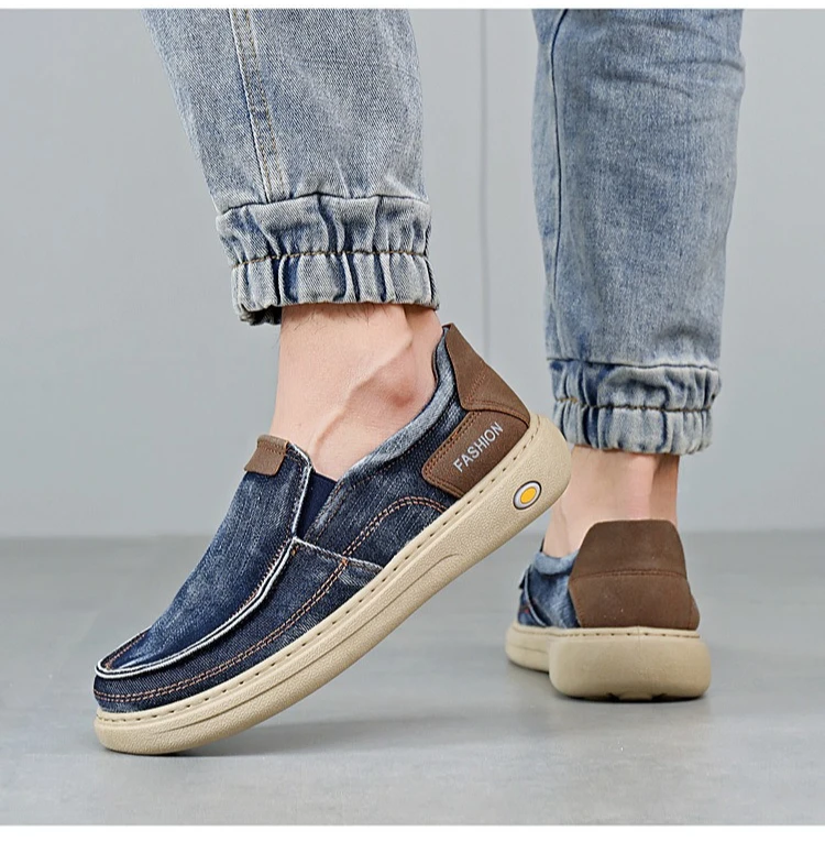 Herren Vintage Denim Slip-On Casual Loafer, weiche, dicke Sohle, atmungsaktiv, leicht, rutschfest, bequem, flache Alltagsschuhe zum Gehen – Detail 10