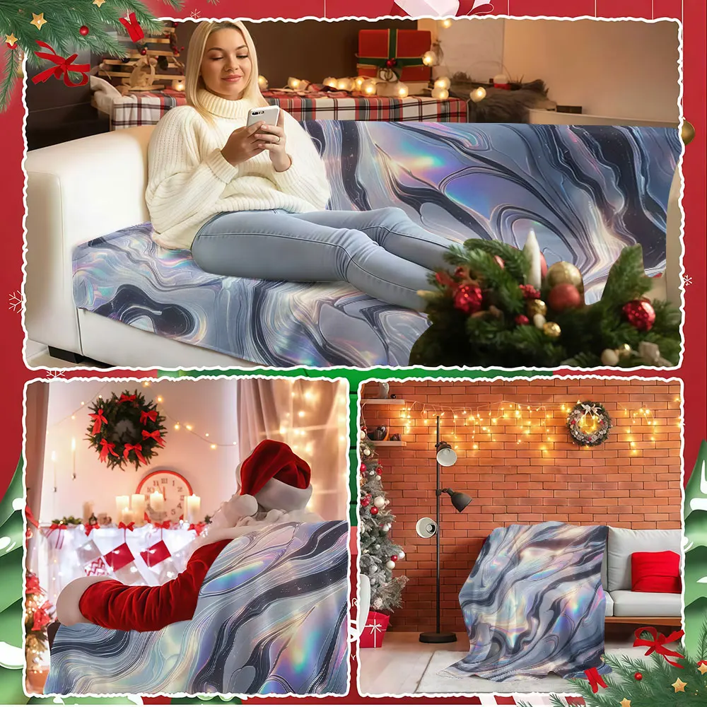 Iridescent Marble Swirl Winter Summer Flannel Blanket Throw Fleece Soft Fuzzy Plush Cozy Fleece Blankets for Sofa Ideal Gifts