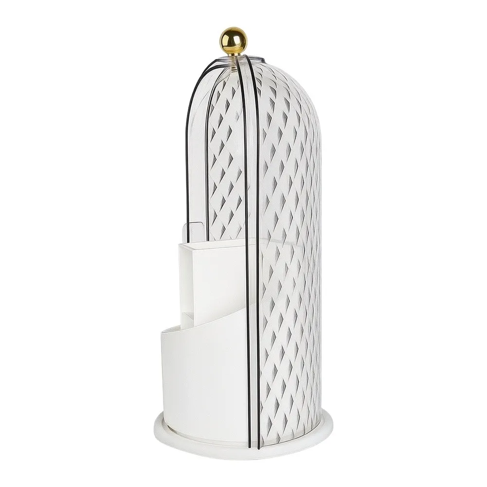 White Rotating Toothbrush Holder with Sealed Cover 3 Compartment Design for Toothbrush Toothpaste and Makeup Brushes