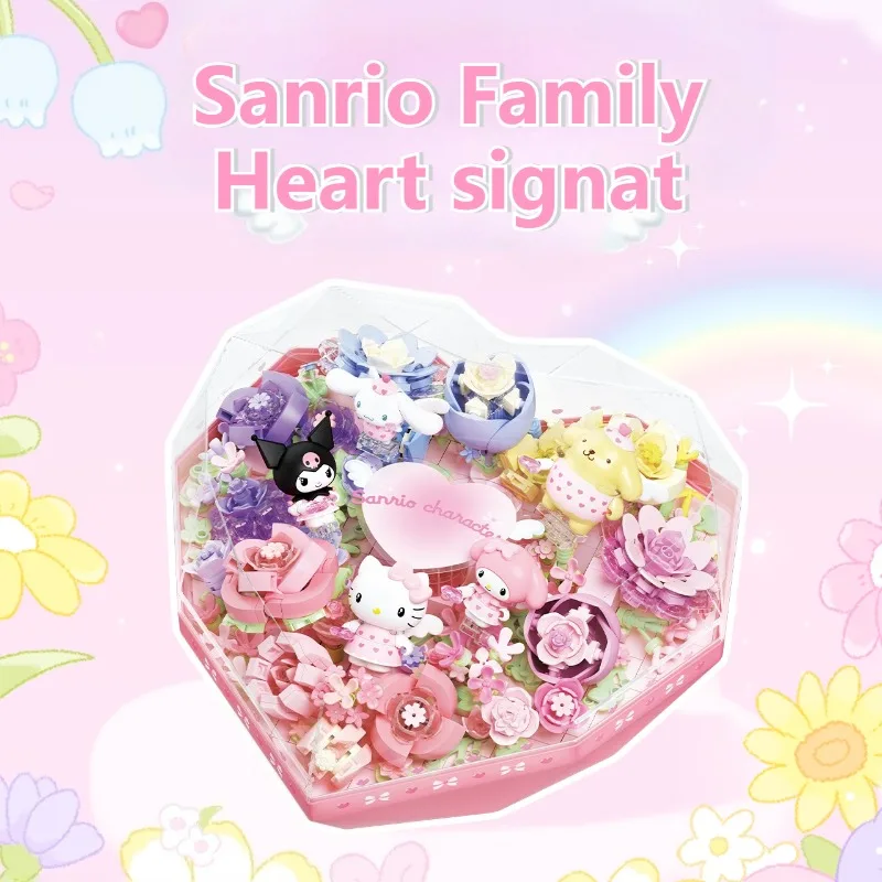 

New Sanrio HelloKitty Kuromi Cinnamoroll Assembly Toy Set Anime Peripherals Box Cute Induction Pat Light Girls Birthday Gifts