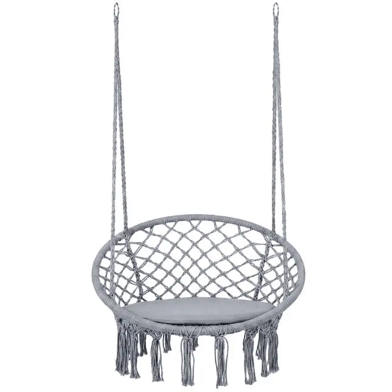 

Macrame Swing Chair Hammock Chair with Round Seat Cushion-Grey