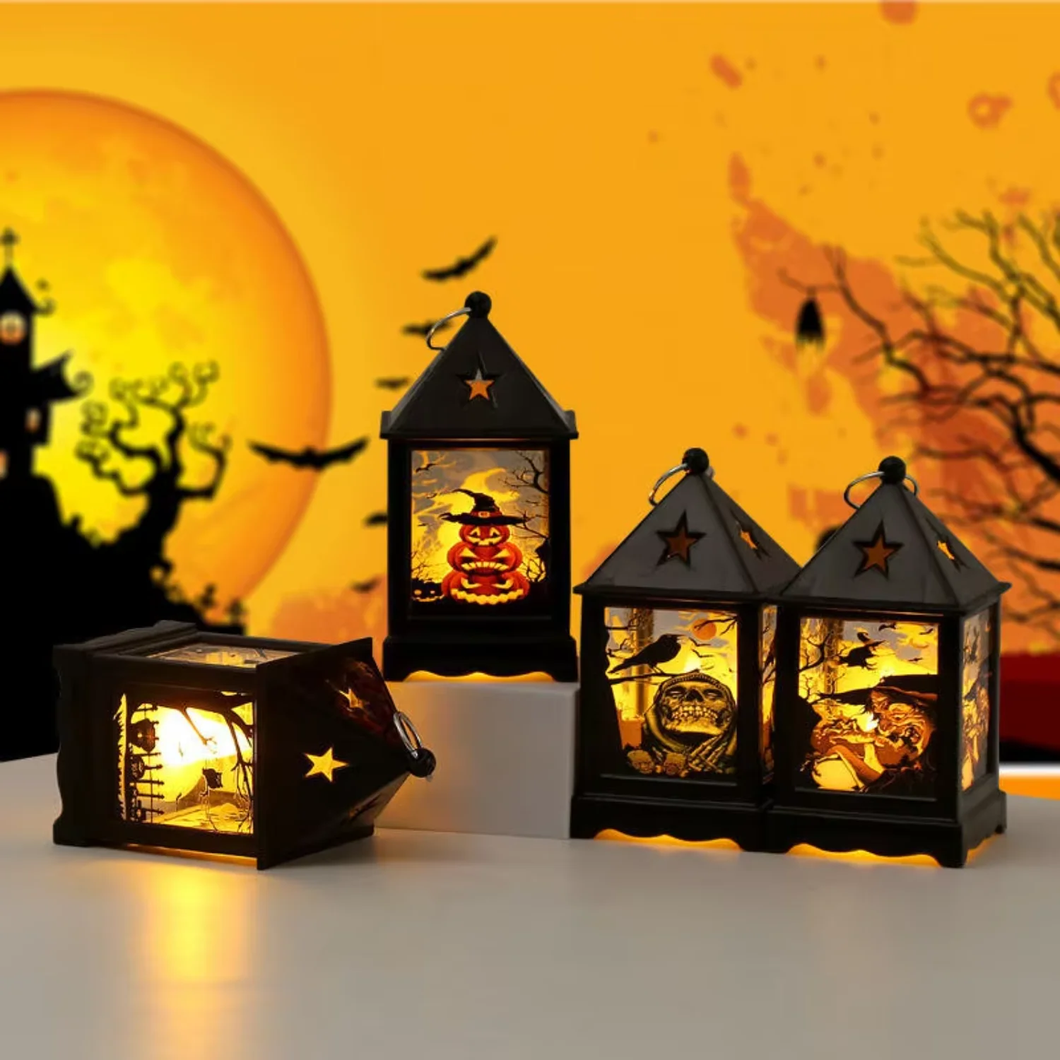 2023 New Products Halloween Wind Lamp Night Light LED Ghost Festival Electronic Candle Light Lantern Candlestick Hawaiian Flag