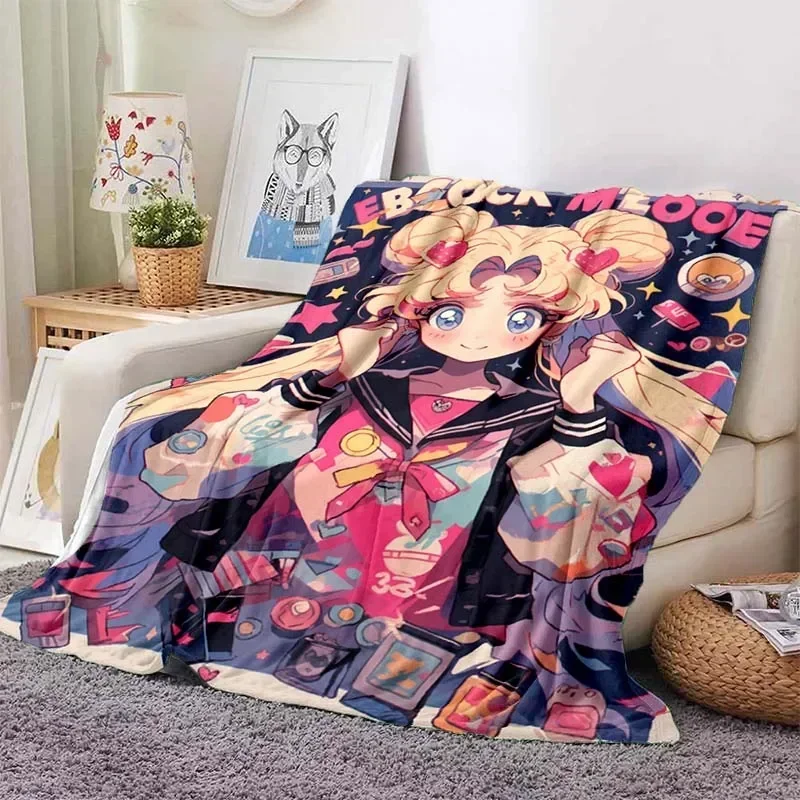 3D Printed Baby Blanket Kawaii Sailor Moon Blankets Home Picnic Sofa WarmFlannel Babes Carpet Warm Soft Lightweight Comfortable