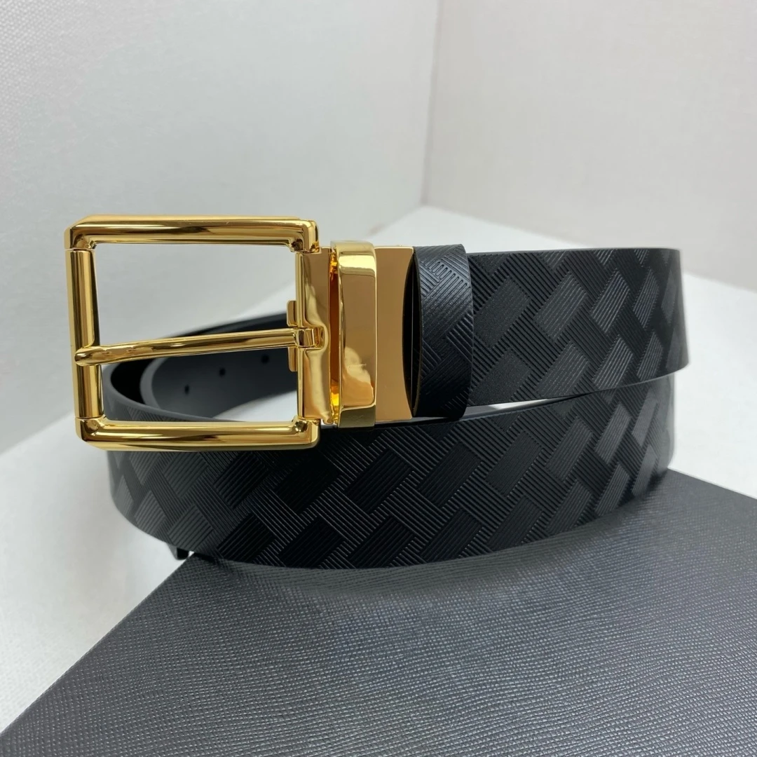 Luxury Men's Rotatable Square Pin Buckle Reversible Dual‑Sided Geometric Embossed Leather Belt Business Waist Strap Holiday Gift