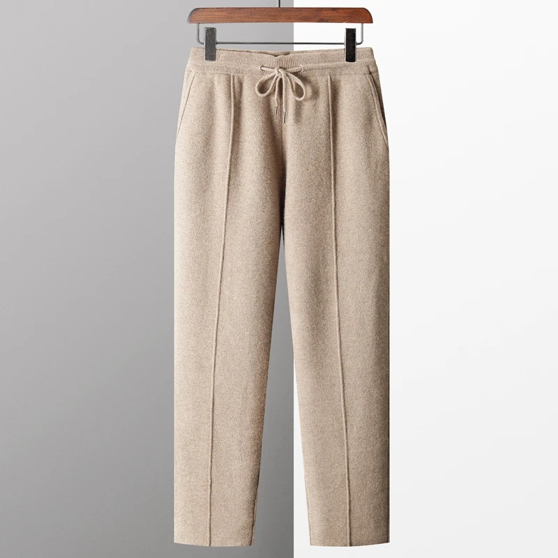 MVLYFLRT Men's Autumn Winter Thick 100% Merino Wool Knitted Two-Piece Set Men's Suit Collar Cardigan Casual Elastic Waist Pants. - view 4