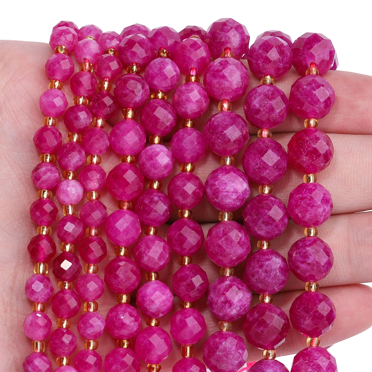 6 8 10mm Pink Tourmaline Faceted Round Beads DIY Jewelry Making Artisan Beadwork Creative Crafting Necklace Bracelet Accessories