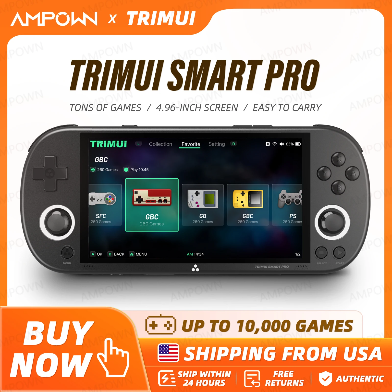 Trimui Smart Pro Handheld Game Console 4.96'' IPS Screen Linux System Joystick RGB Lighting Trimui Retro Video Game Console Gift
