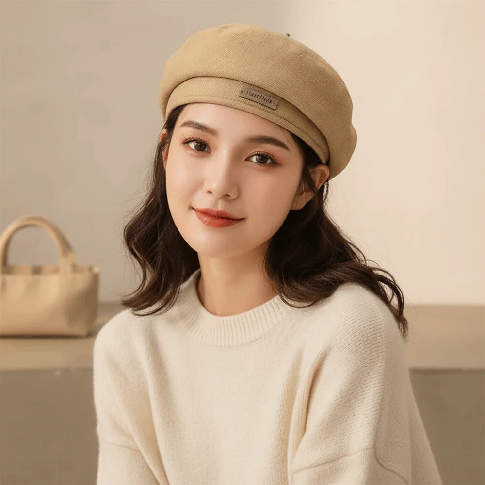 Octagonal Cap Warm Woolen Beret Solid Color All Match French Hat Soft Comfortable Painter Cap Outdoor Travel