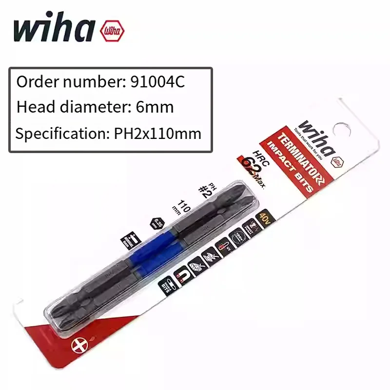 Wiha 2PC 16PC Schraubendreher-Bit-Set 1/4 Zoll Sechskantschaft Rutschfester Bohrer PH2 Länge 65/85/100mm Handwerkzeug 91001C-91011C – Detail 10
