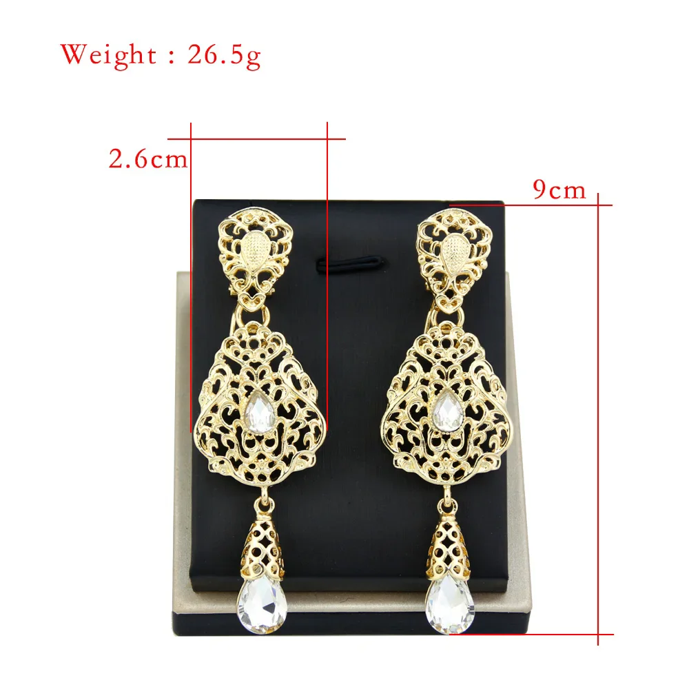 Sunspicems Moroccan Earrings Women\'s Wedding Jewelry Crystal Hollow Water Droplet ShapePendant Traditional Arab Wedding Jewelry