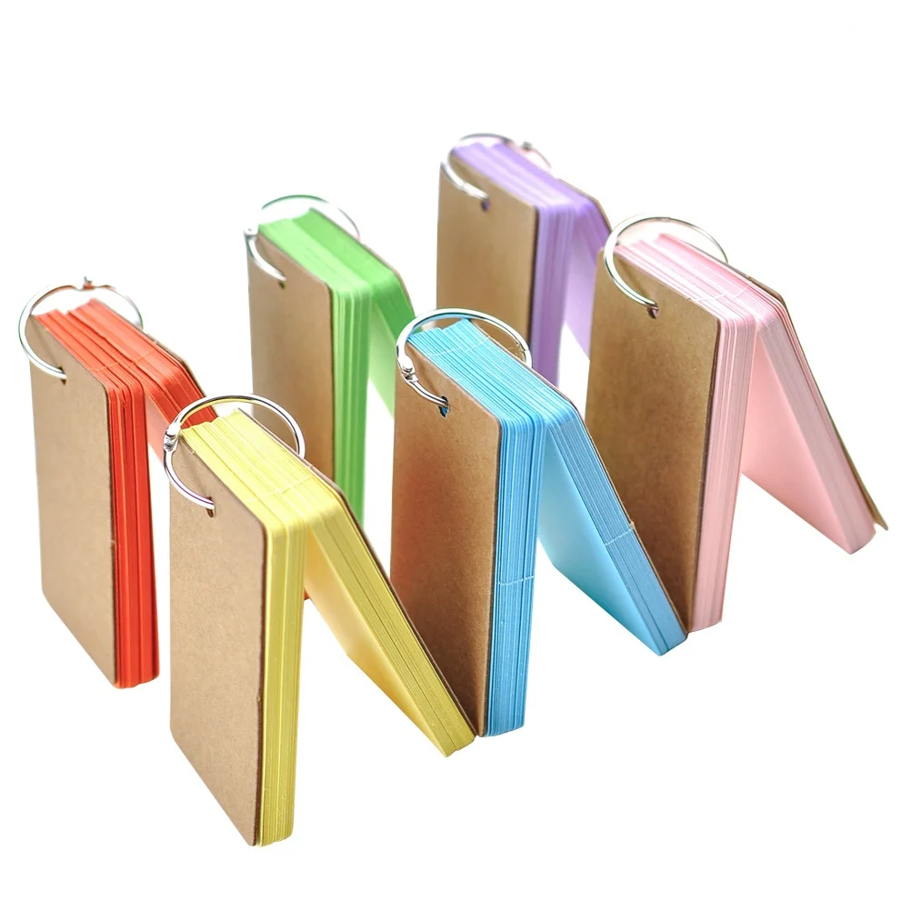 6Pcs Kraft Paper Binder Ring Flash Cards Blank Portable Notepads for Students DIY Word Study Cards Memo Refillable
