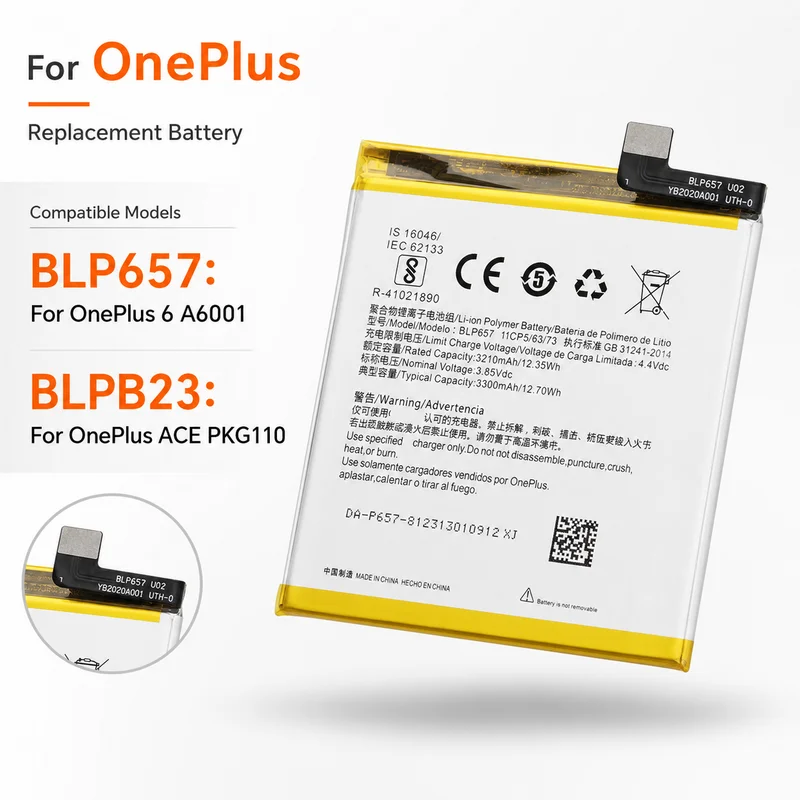 

Premium Replacement Battery BLP657 BLPB23 For OnePlus 6 A6001, For OnePlus ACE 5 PKG110 Mobile Phone Repair Replacement Battery