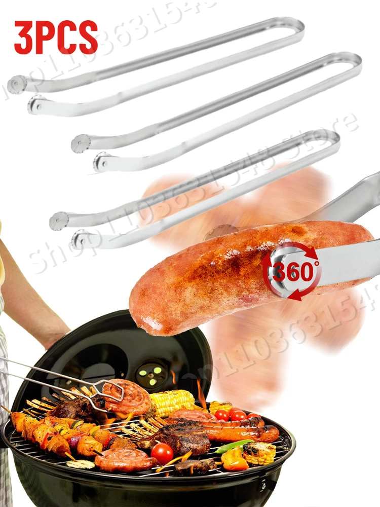 

BBQ Sausage Turning Tongs Kitchen Hot Dogs Cooking Clip Stainless Steel Barbecue Long Handle Tongs for Flipping Bacon Steak Meat